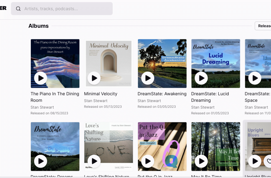 A screenshot of Stan Stewart's albums on a streaming platform